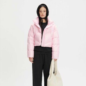 NWT Emis Bubblegum Barbie Pink Cropped Down Puffer Jacket